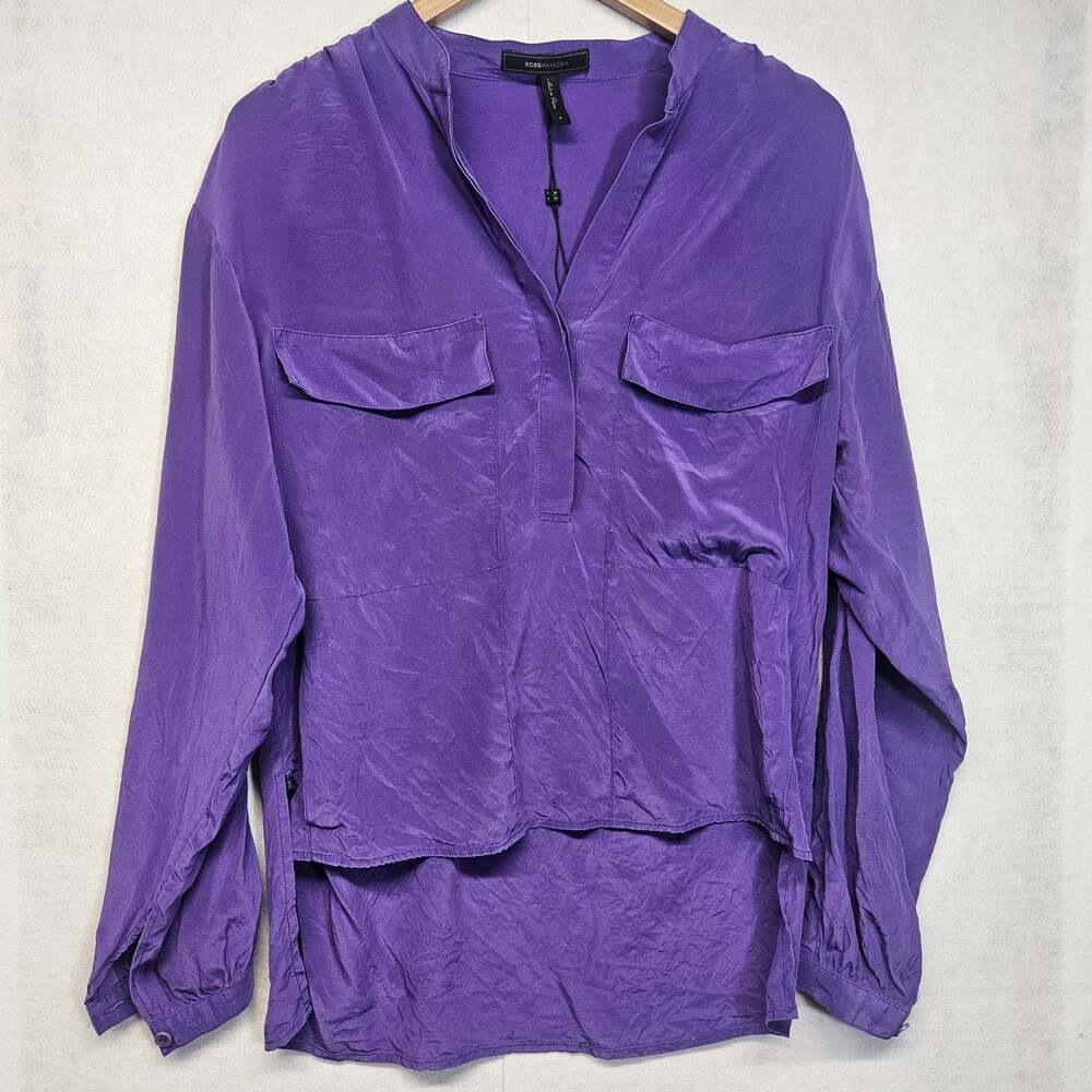 BCBGMAXAZRIA Silk Long Sleeve High Low Blouse Purple Size Small